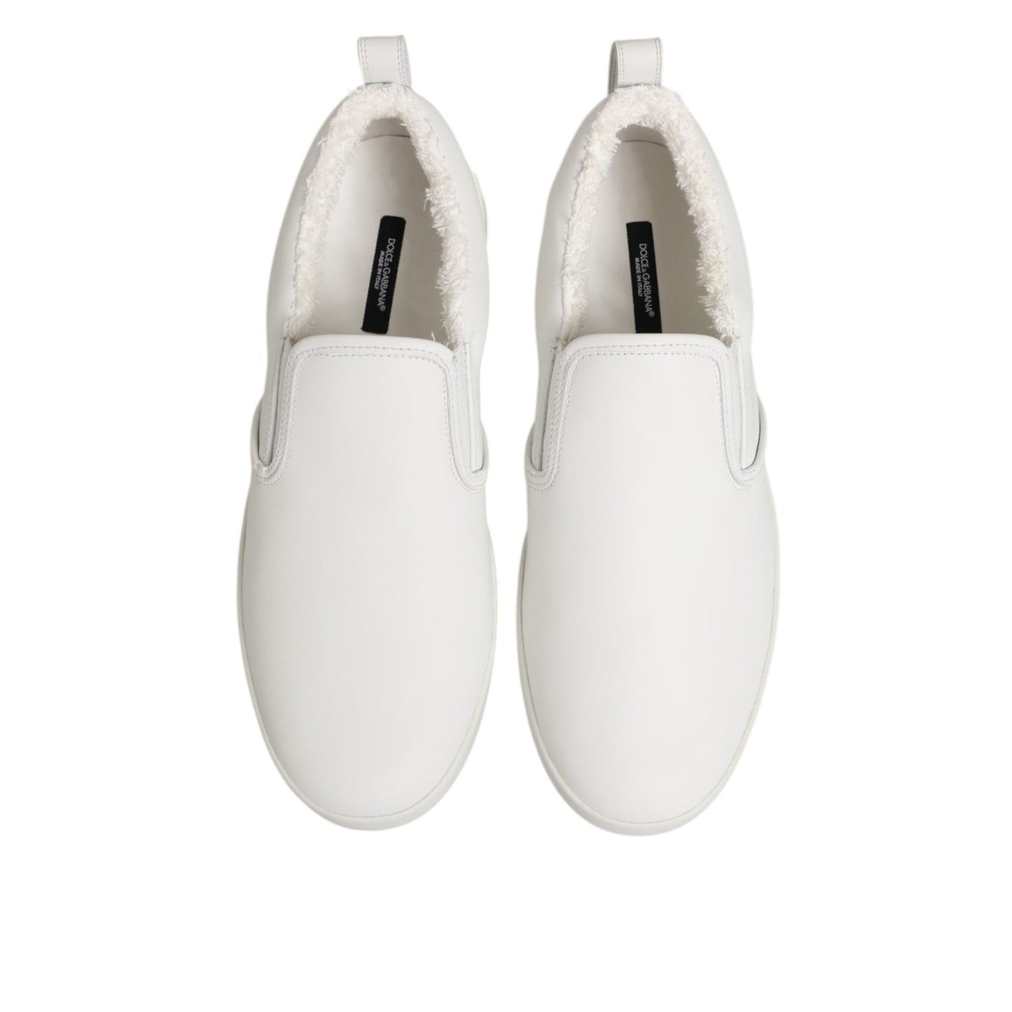 Dolce & Gabbana White Leather Low Top Slip On Sneakers Shoes Dolce & Gabbana