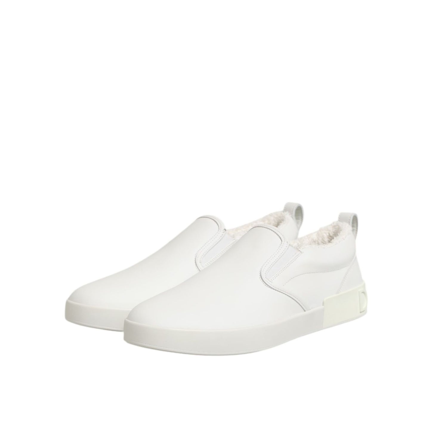 Dolce & Gabbana White Leather Low Top Slip On Sneakers Shoes Dolce & Gabbana