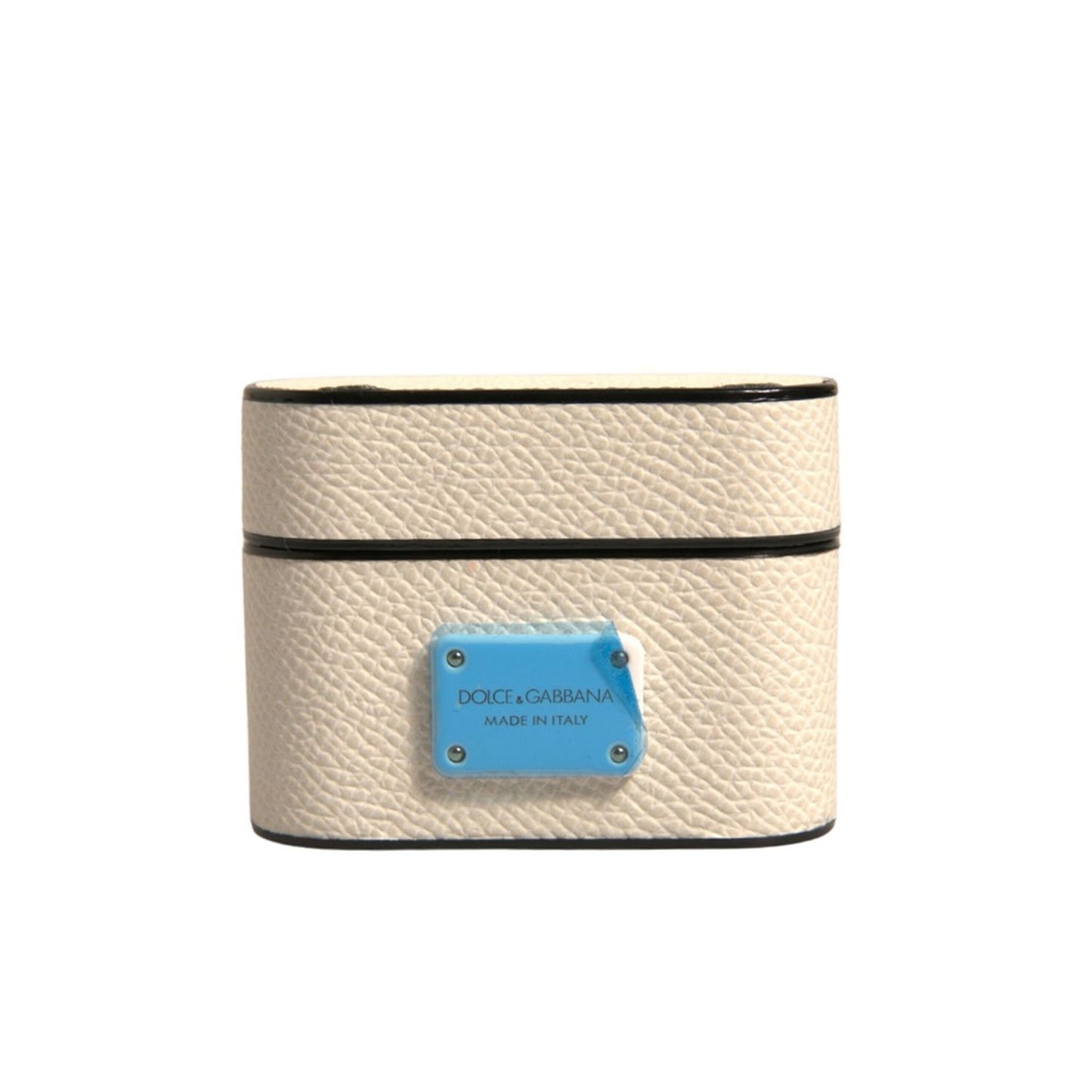 Dolce & Gabbana White Leather Metal Logo Plaque Holder Airpods Case Dolce & Gabbana