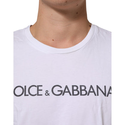 Dolce & Gabbana White Logo Print Cotton Crew Neck T-shirt