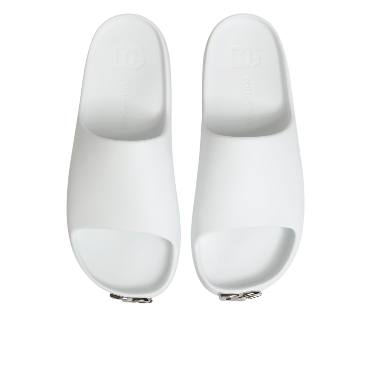 Dolce & Gabbana White Logo Slides Sandals Men Beachwear Shoes Dolce & Gabbana