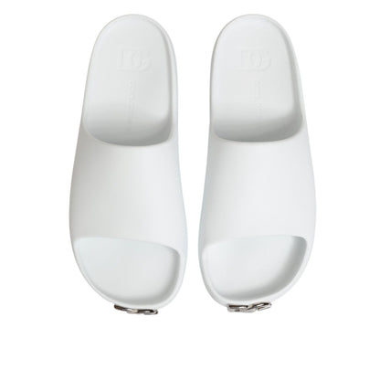 Dolce & Gabbana White Logo Slides Sandals Men Beachwear Shoes Dolce & Gabbana