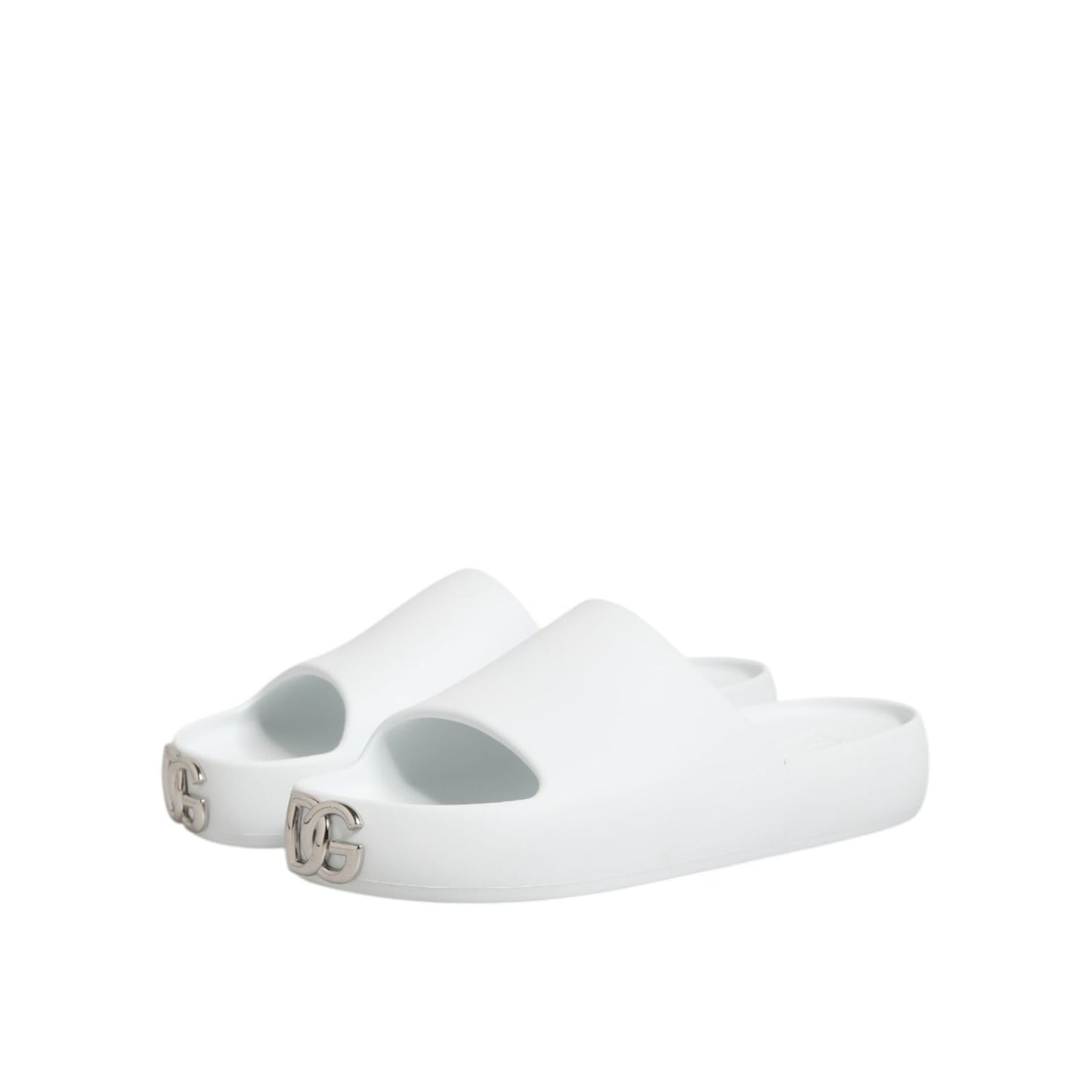 Dolce & Gabbana White Logo Slides Sandals Men Beachwear Shoes Dolce & Gabbana