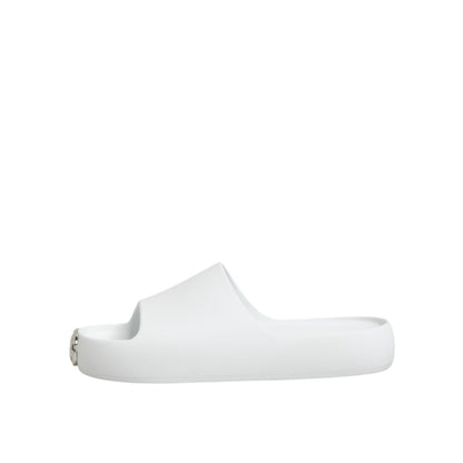 Dolce & Gabbana White Logo Slides Sandals Men Beachwear Shoes Dolce & Gabbana