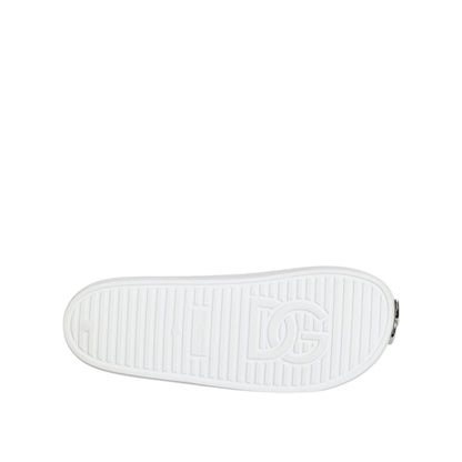 Dolce & Gabbana White Logo Slides Sandals Men Beachwear Shoes Dolce & Gabbana