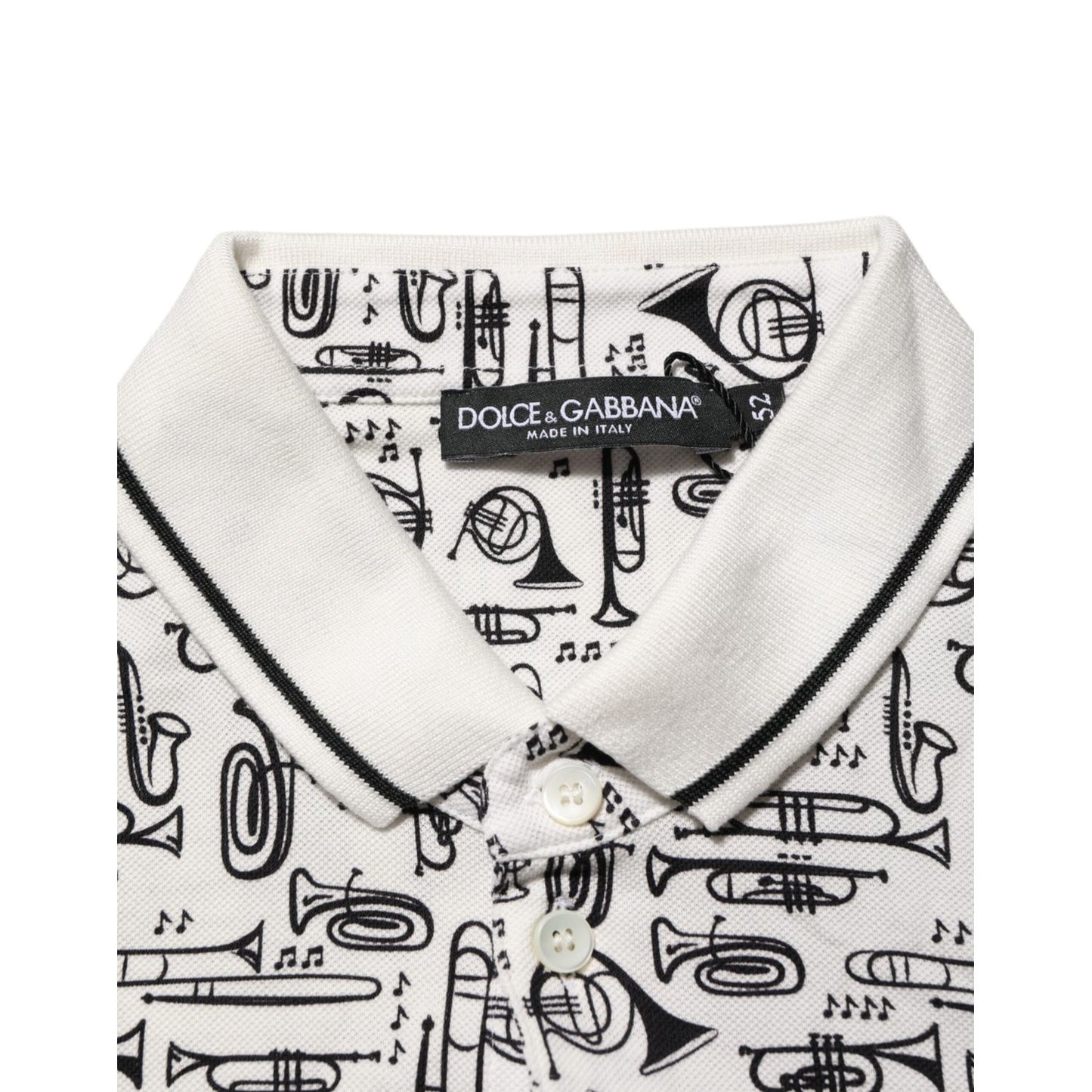 Dolce & Gabbana White Musical Print Collared Polo T-shirt