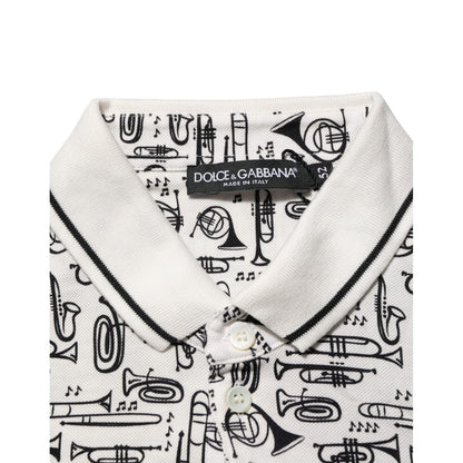 Dolce & Gabbana White Musical Print Collared Polo T-shirt