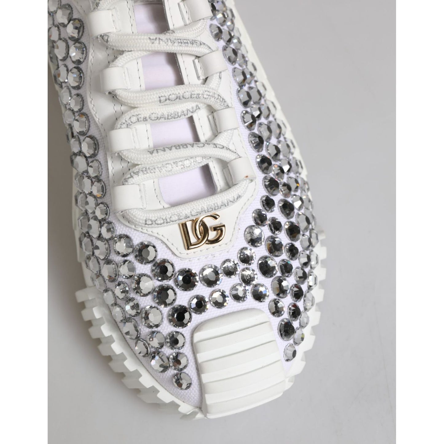 Dolce & Gabbana White NS1 Canvas Leather Embellished Sneakers Shoes