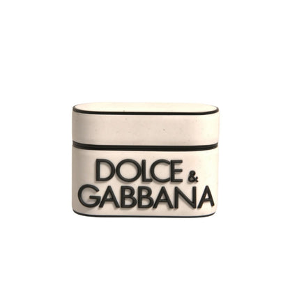 Dolce & Gabbana White PVC Embossed Logo Plaque Holder Airpods Case Dolce & Gabbana