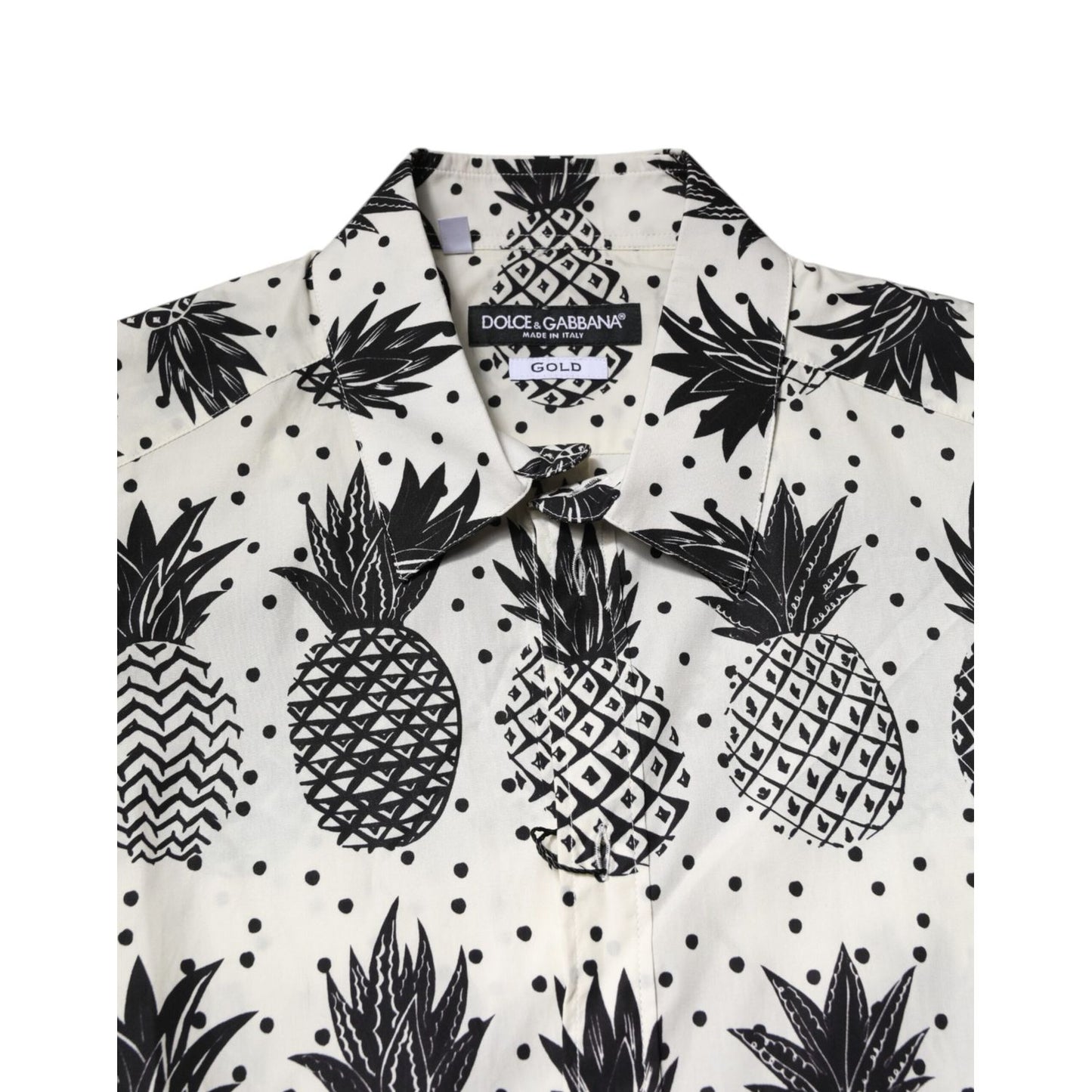 Dolce & Gabbana White Pineapple Print Long Sleeve GOLD Shirt Dolce & Gabbana