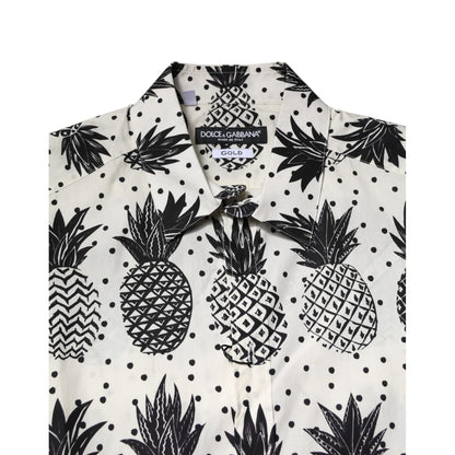 Dolce & Gabbana White Pineapple Print Long Sleeve GOLD Shirt Dolce & Gabbana