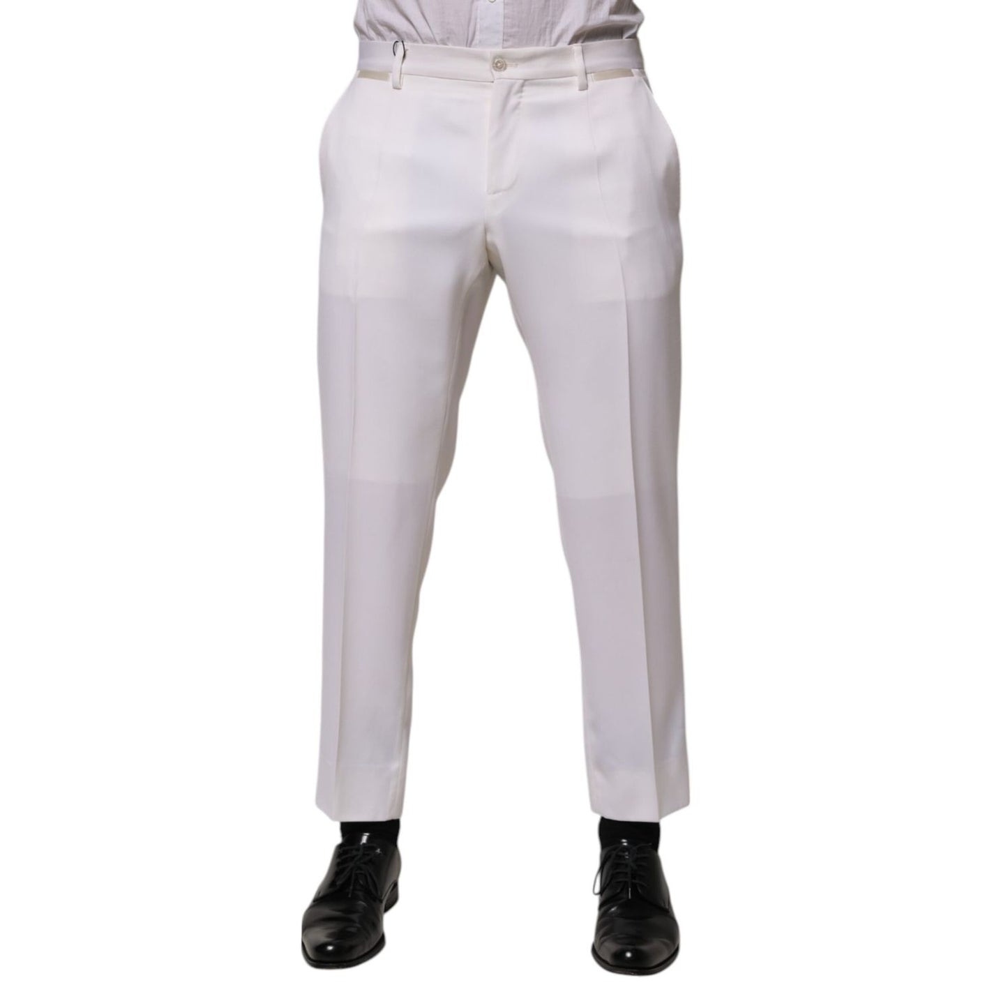Dolce & Gabbana White Polyester Tapered Formal Trouser Pants Dolce & Gabbana