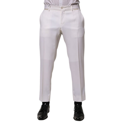 Dolce & Gabbana White Polyester Tapered Formal Trouser Pants Dolce & Gabbana