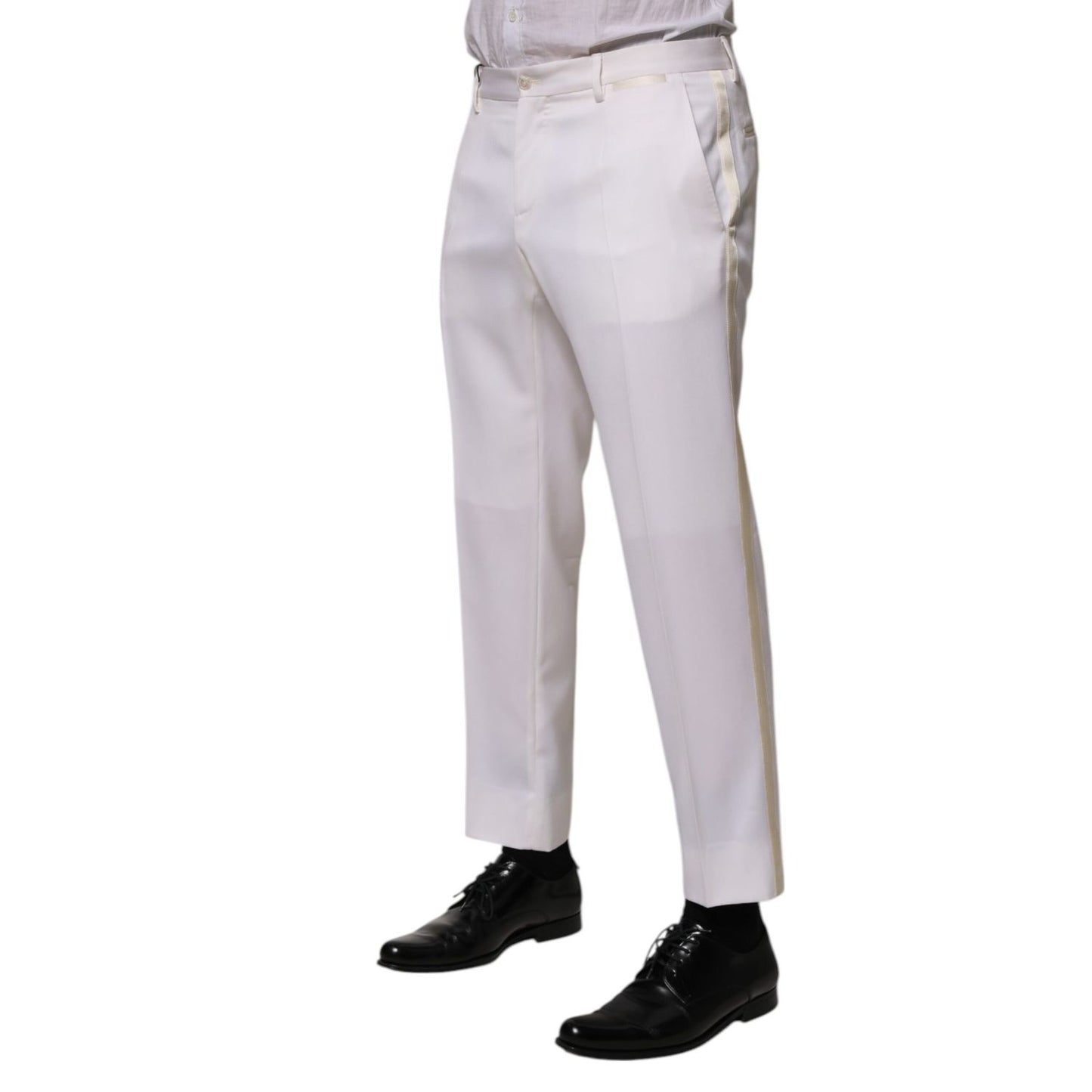 Dolce & Gabbana White Polyester Tapered Formal Trouser Pants Dolce & Gabbana