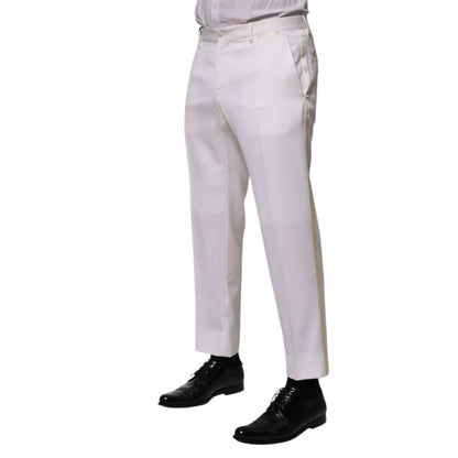 Dolce & Gabbana White Polyester Tapered Formal Trouser Pants Dolce & Gabbana