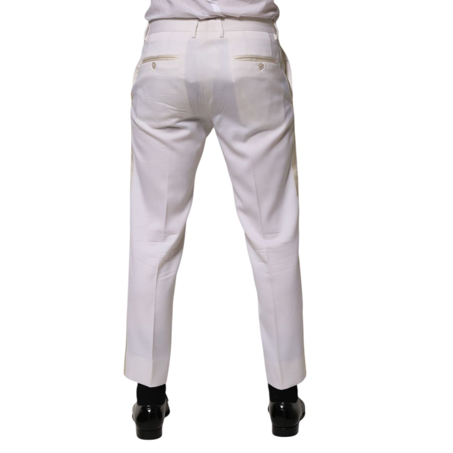 Dolce & Gabbana White Polyester Tapered Formal Trouser Pants Dolce & Gabbana