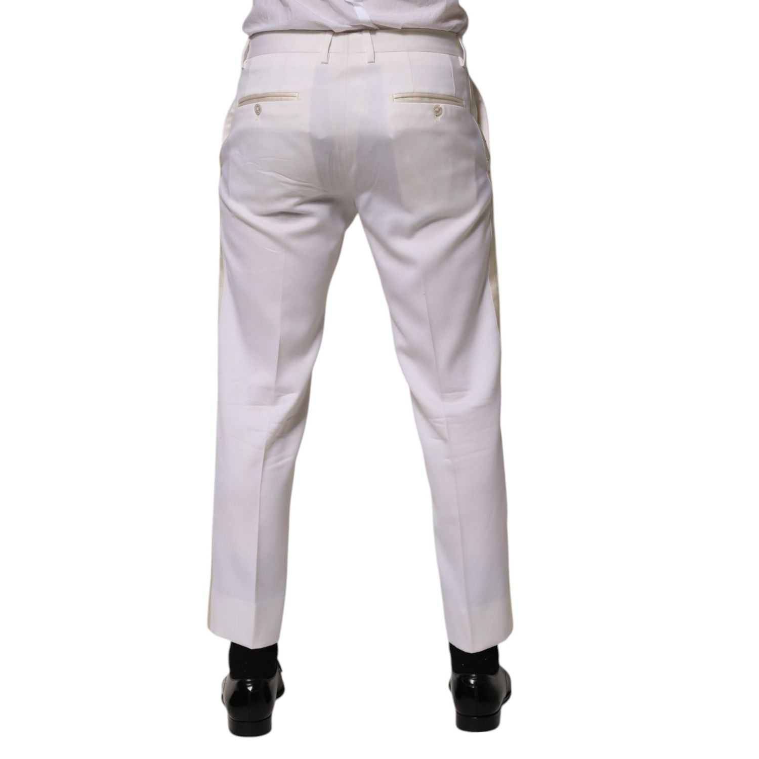 Dolce & Gabbana White Polyester Tapered Formal Trouser Pants