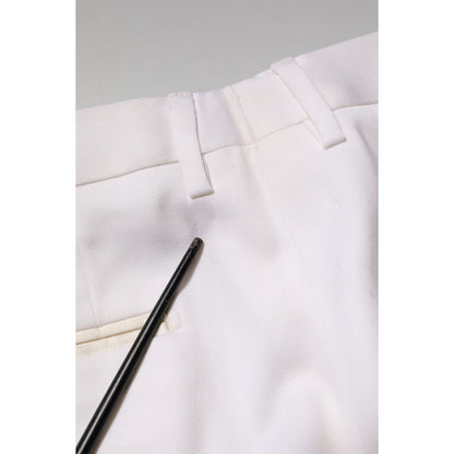 Dolce & Gabbana White Polyester Tapered Formal Trouser Pants Dolce & Gabbana