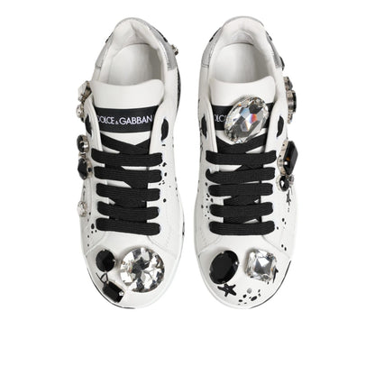 Dolce & Gabbana White Portofino Crystal Sneakers Shoes