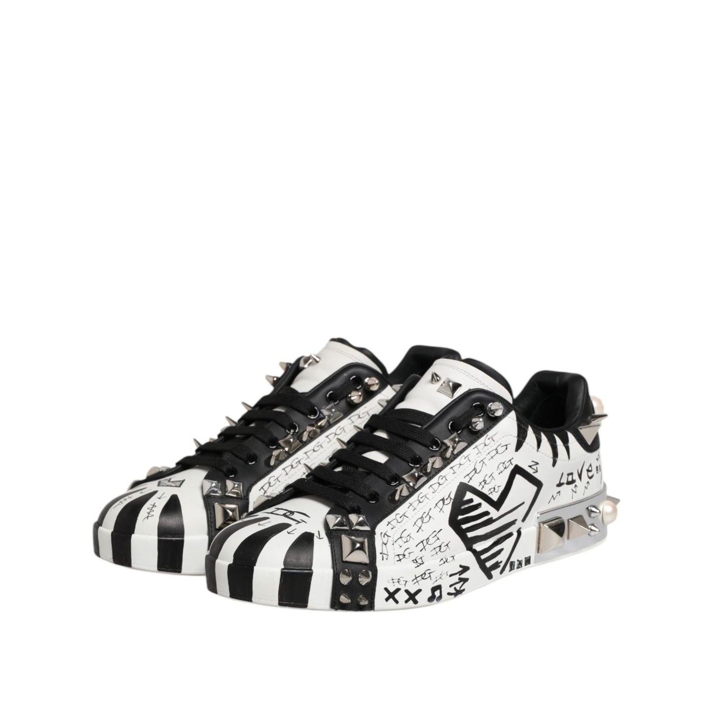 Dolce & Gabbana White Portofino Studded Men Sneakers Shoes