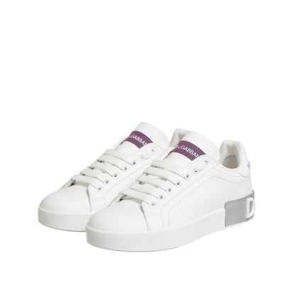 Dolce & Gabbana White Purple Leather Low Top Sneakers Shoes