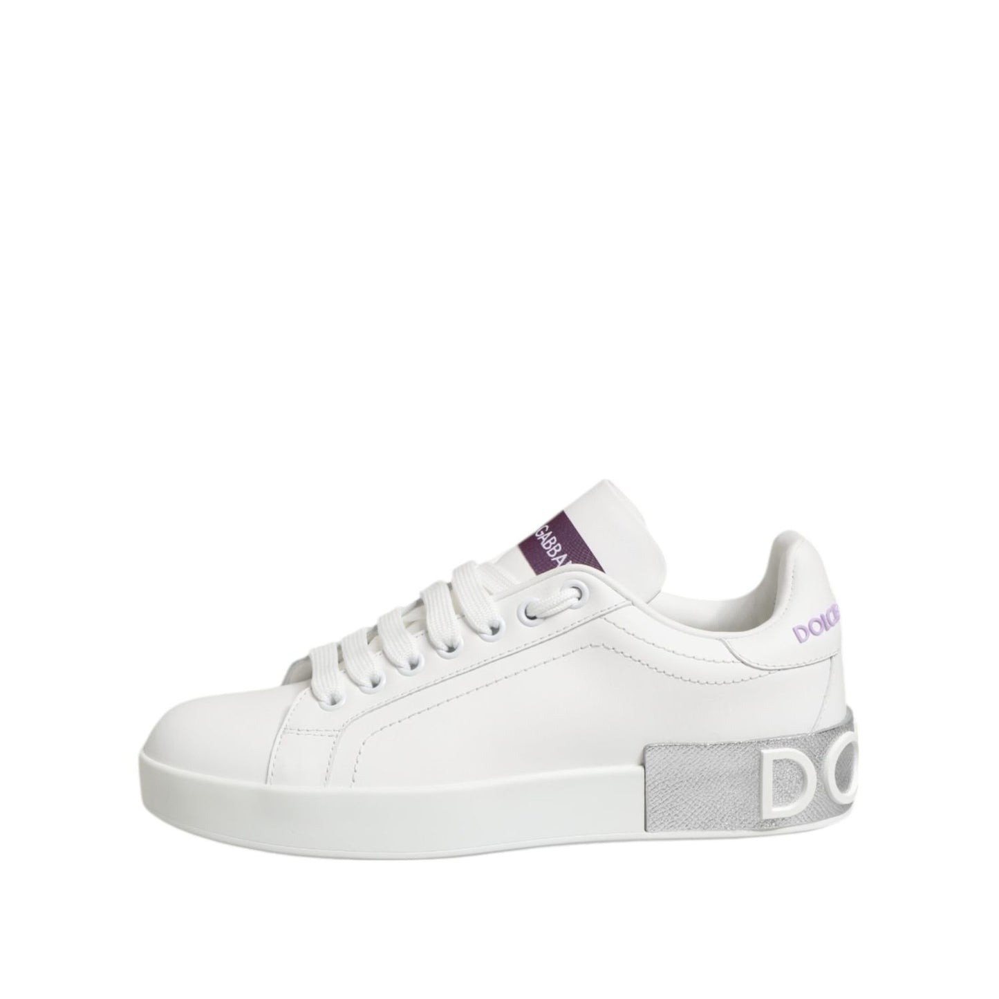 Dolce & Gabbana White Purple Leather Low Top Sneakers Shoes