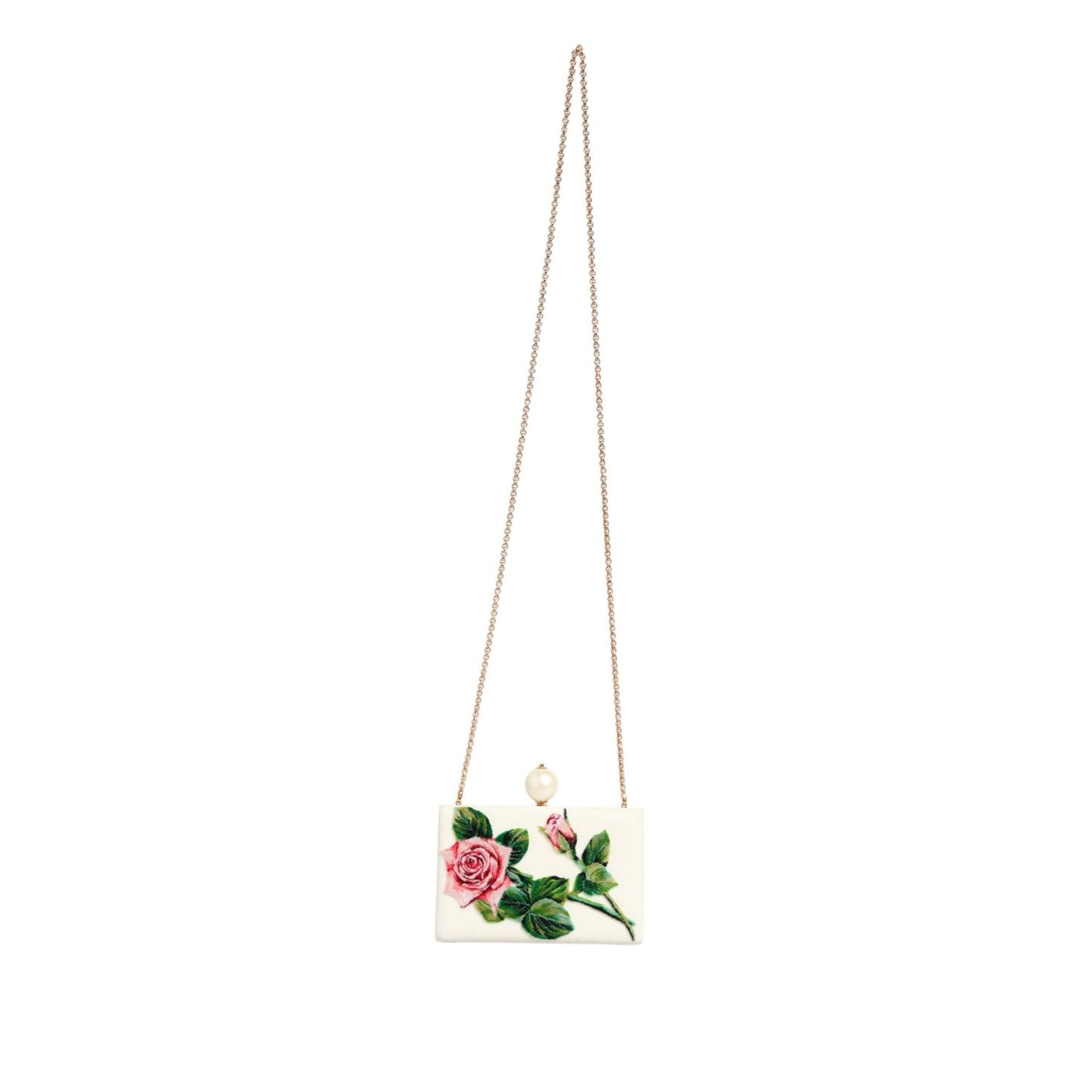 Dolce & Gabbana White Rose Embroidery Silk Gold Frame Clutch Purse Bag Dolce & Gabbana