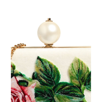 Dolce & Gabbana White Rose Embroidery Silk Gold Frame Clutch Purse Bag Dolce & Gabbana