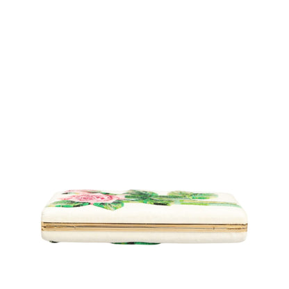 Dolce & Gabbana White Rose Embroidery Silk Gold Frame Clutch Purse Bag Dolce & Gabbana