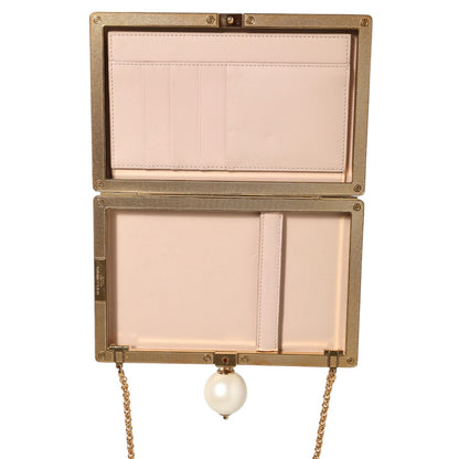 Dolce & Gabbana White Rose Embroidery Silk Gold Frame Clutch Purse Bag Dolce & Gabbana