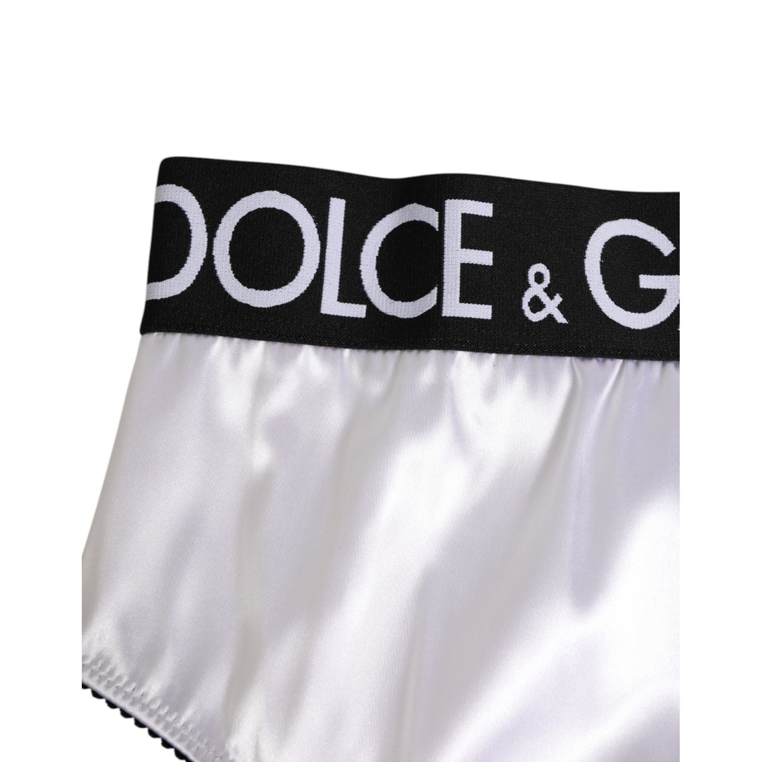 Dolce & Gabbana White Satin High-Waist Black Logo Women Underwear