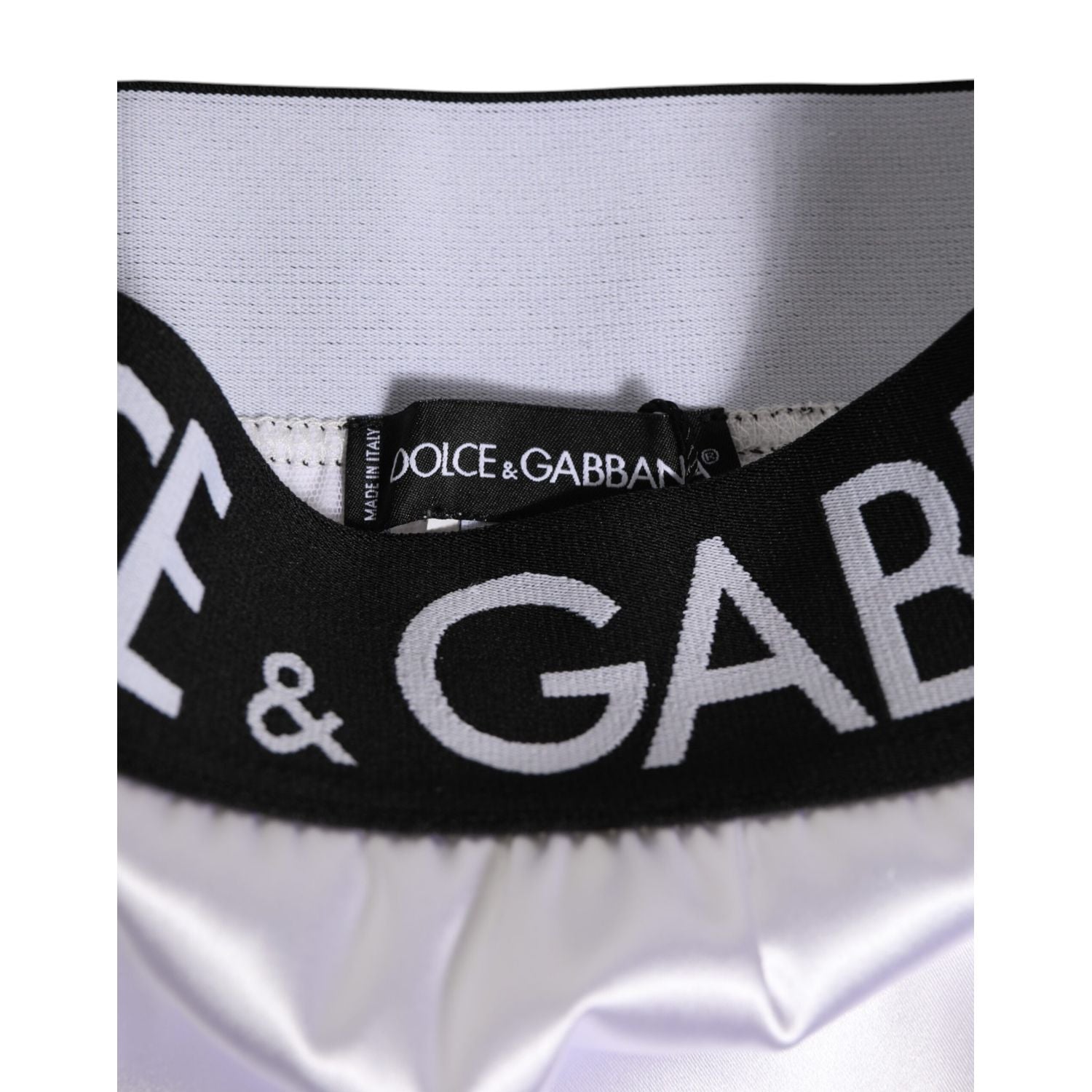 Dolce & Gabbana White Satin High-Waist Black Logo Women Underwear