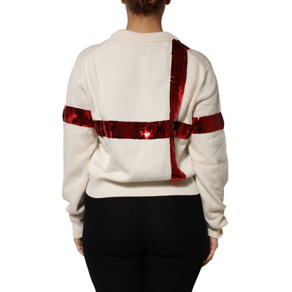 Dolce & Gabbana White Sequined Crew Neck Pullover Sweater Dolce & Gabbana