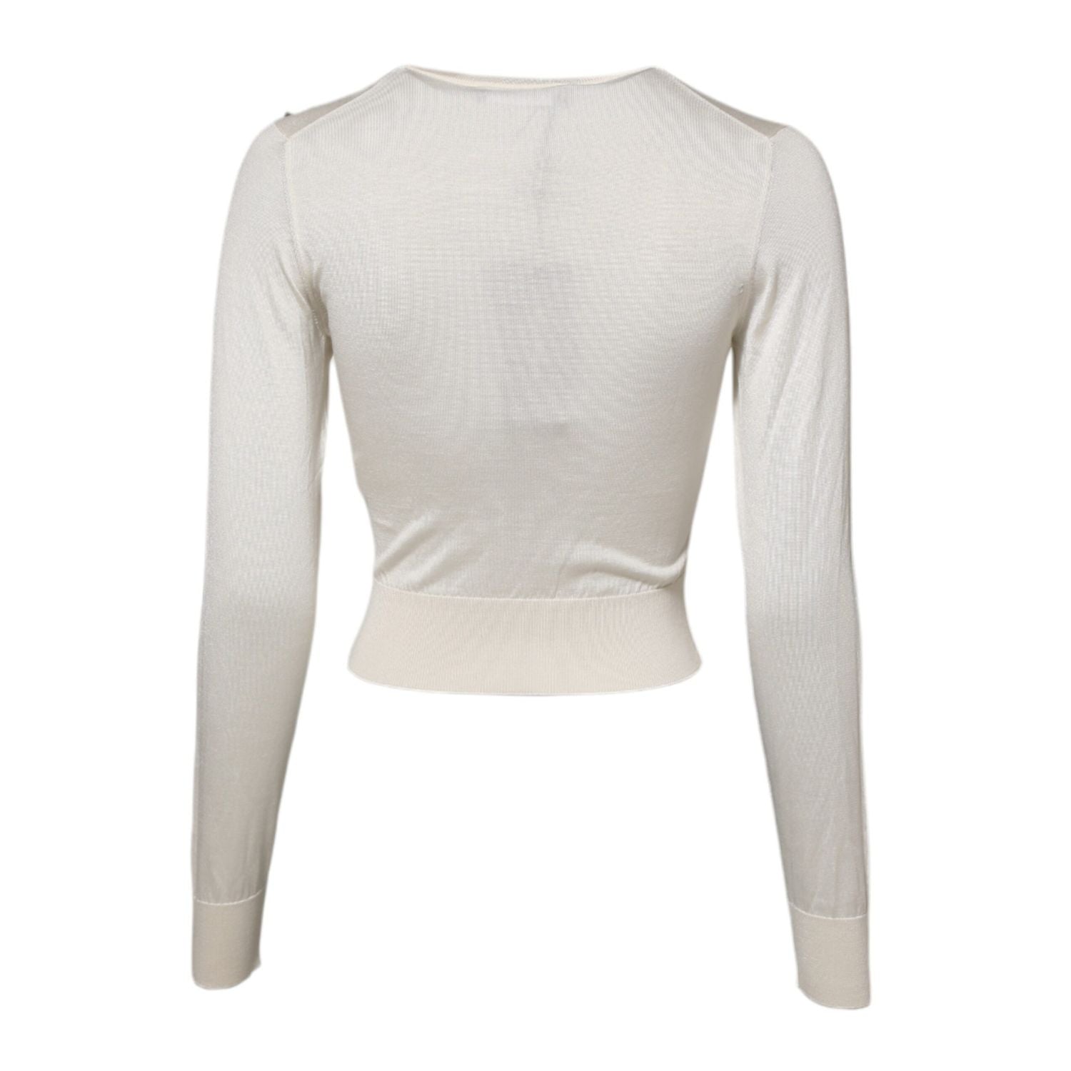 Dolce & Gabbana White Silk Lily Embellished Pullover Sweater