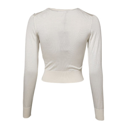 Dolce & Gabbana White Silk Lily Embellished Pullover Sweater Dolce & Gabbana