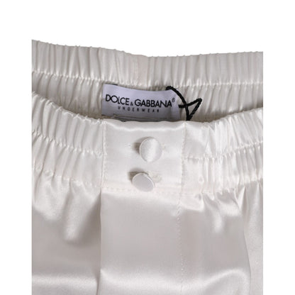 Dolce & Gabbana White Silk Satin Elastic Men Boxer Short Swimwear Dolce & Gabbana