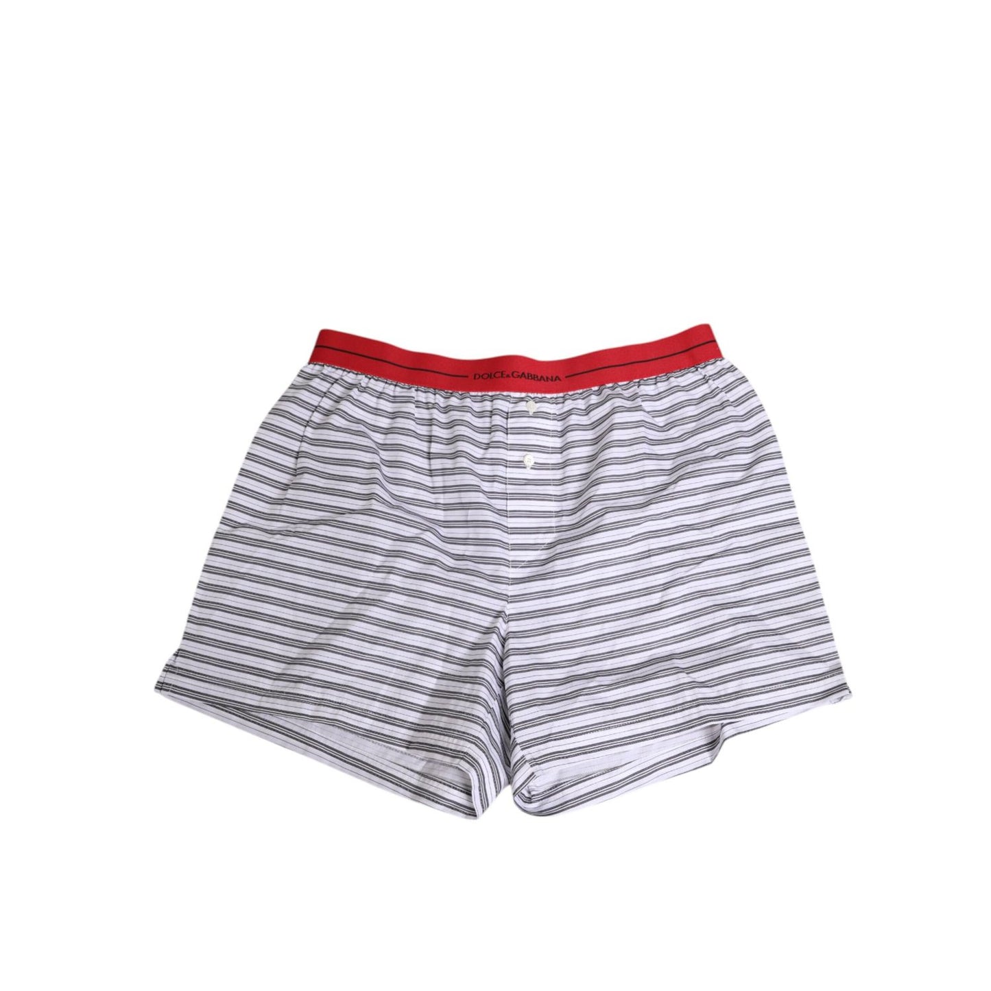 Dolce & Gabbana White Striped Cotton Red Waistband Shorts Swimwear Dolce & Gabbana