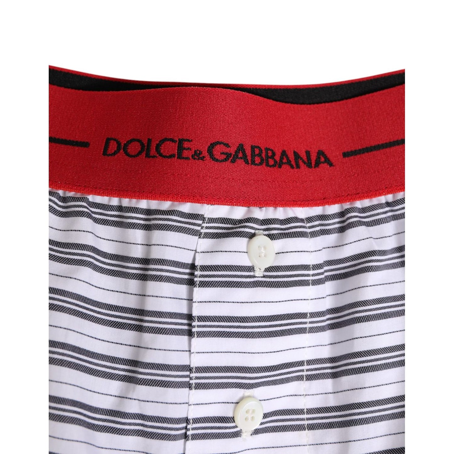 Dolce & Gabbana White Striped Cotton Red Waistband Shorts Swimwear Dolce & Gabbana