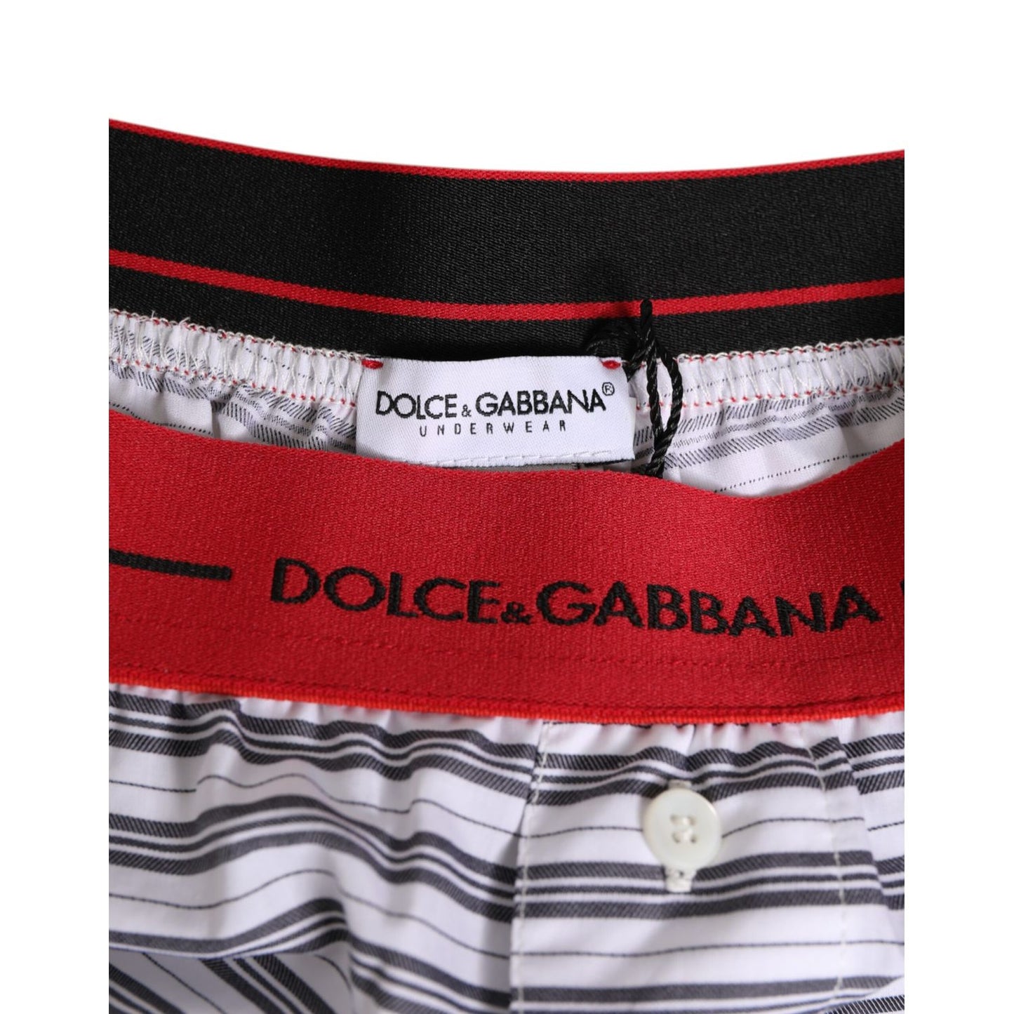Dolce & Gabbana White Striped Cotton Red Waistband Shorts Swimwear Dolce & Gabbana