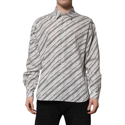Dolce & Gabbana White Striped Long Sleeves Men Formal Shirt Dolce & Gabbana