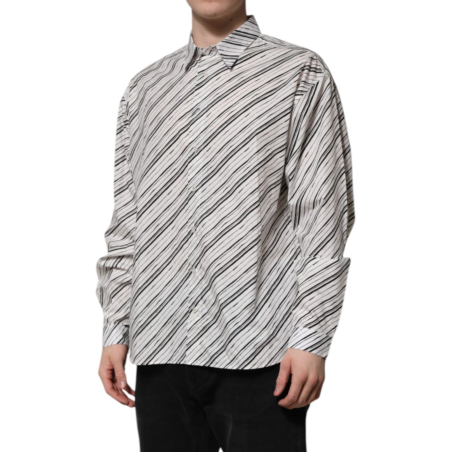 Dolce & Gabbana White Striped Long Sleeves Men Formal Shirt Dolce & Gabbana