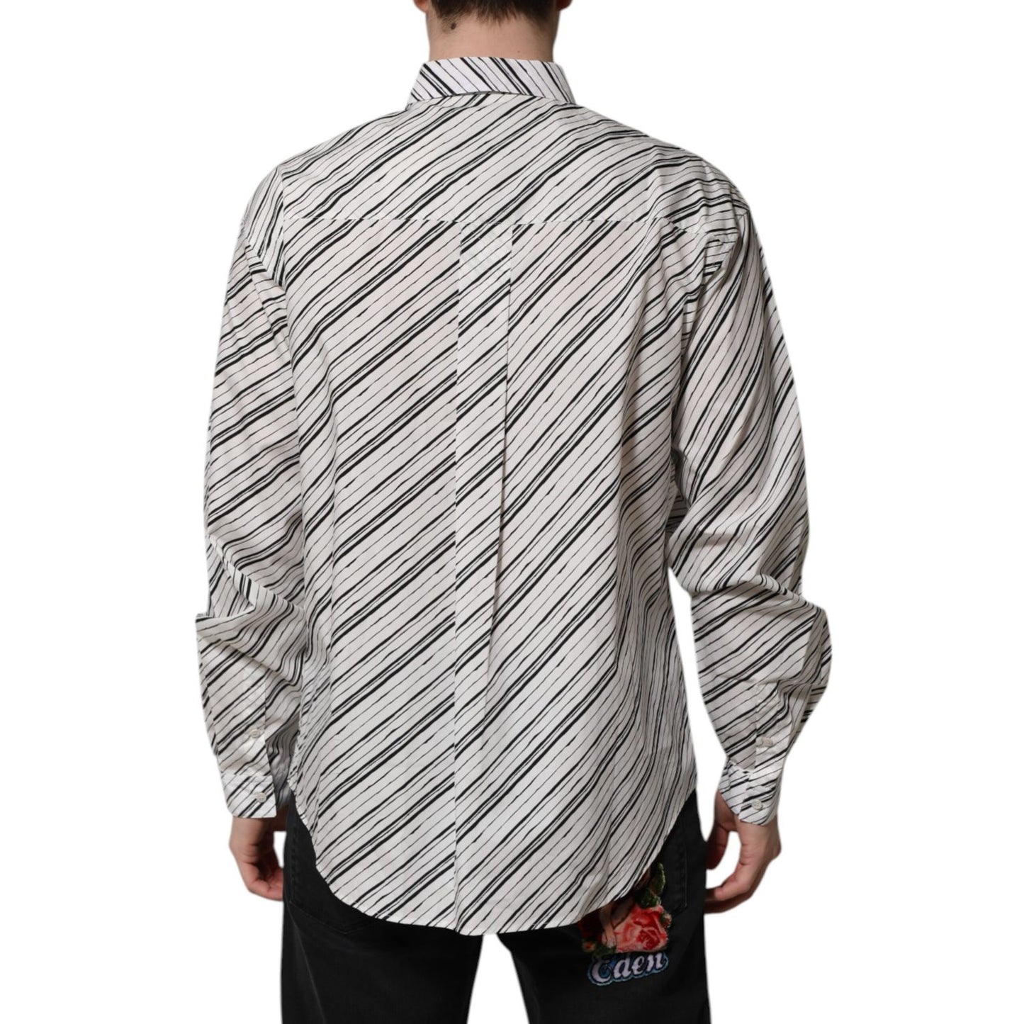 Dolce & Gabbana White Striped Long Sleeves Men Formal Shirt Dolce & Gabbana