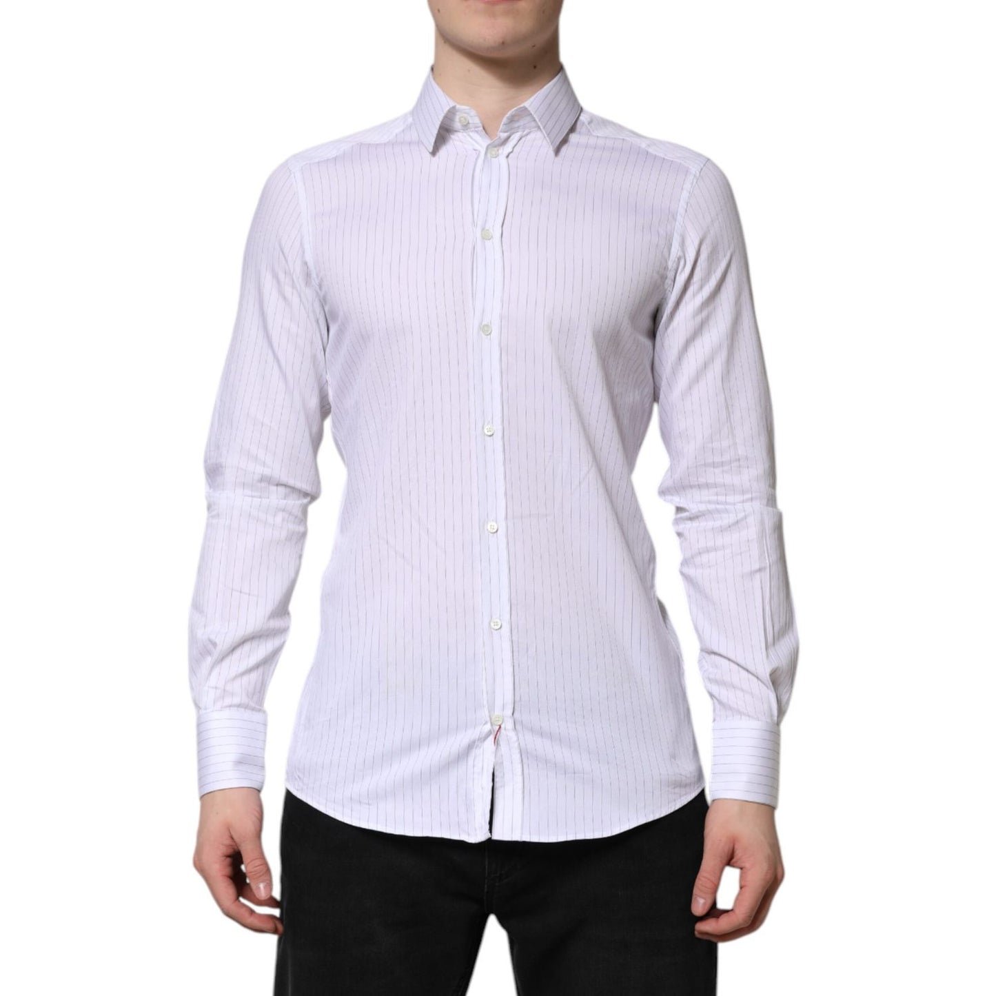 Dolce & Gabbana White Stripes Cotton Long Sleeve Formal Shirt Dolce & Gabbana