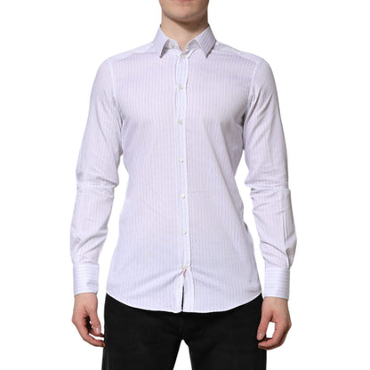 Dolce & Gabbana White Stripes Cotton Long Sleeve Formal Shirt Dolce & Gabbana