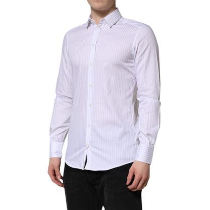 Dolce & Gabbana White Stripes Cotton Long Sleeve Formal Shirt Dolce & Gabbana