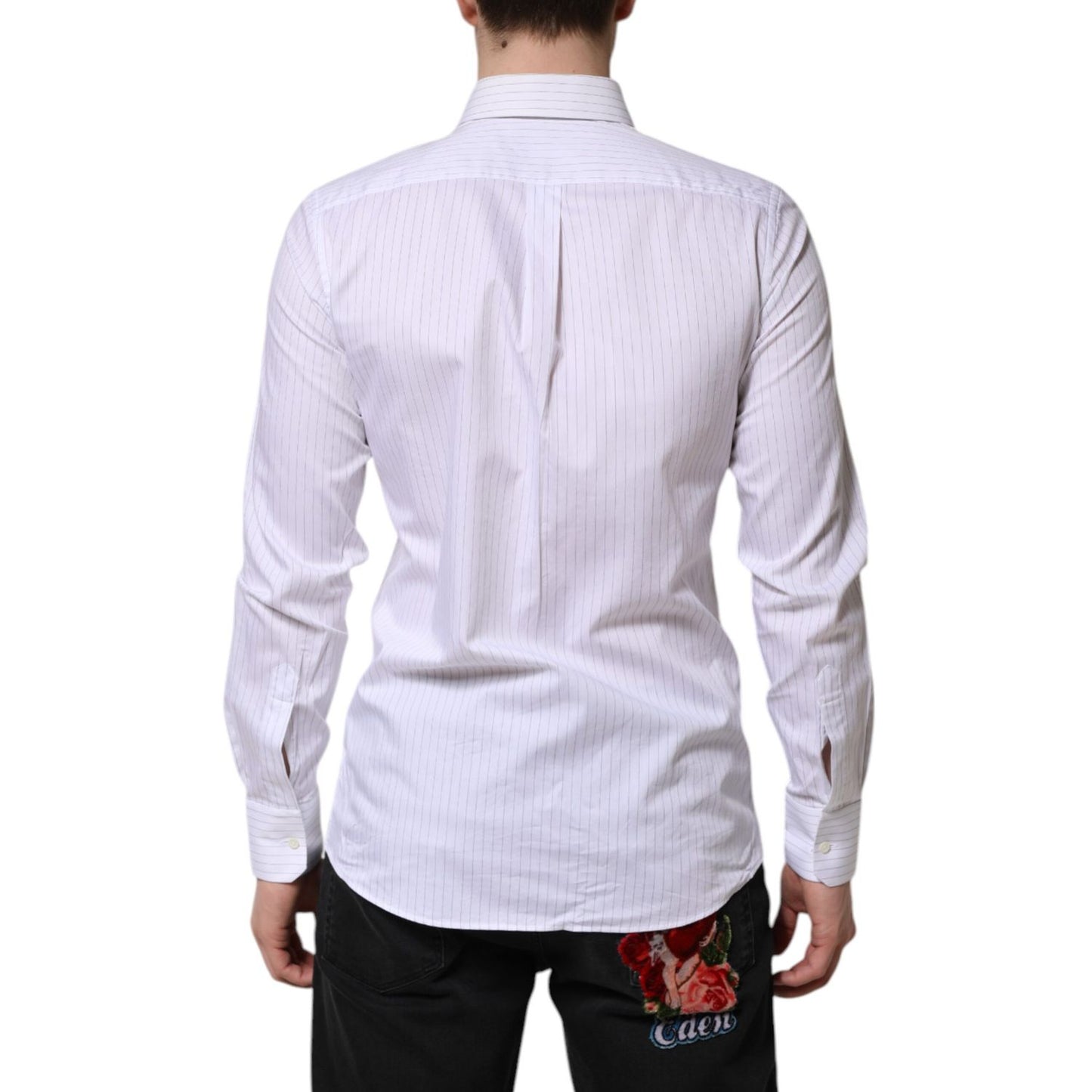 Dolce & Gabbana White Stripes Cotton Long Sleeve Formal Shirt Dolce & Gabbana