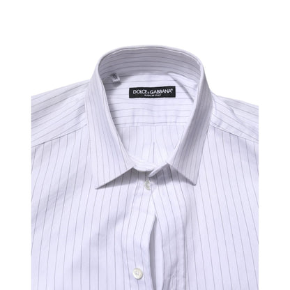 Dolce & Gabbana White Stripes Cotton Long Sleeve Formal Shirt Dolce & Gabbana