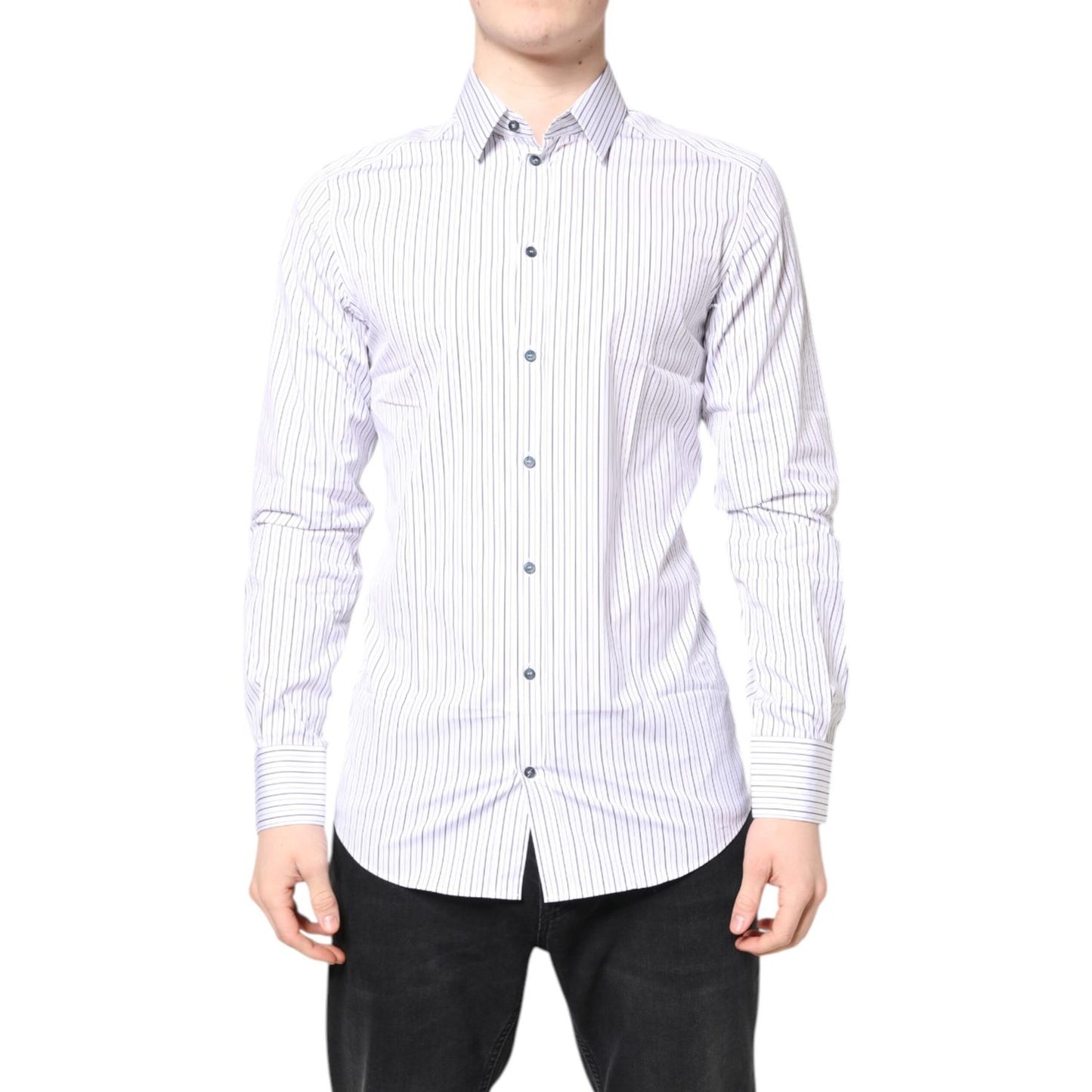 Dolce & Gabbana White Stripes GOLD Cotton Formal Shirt Dolce & Gabbana