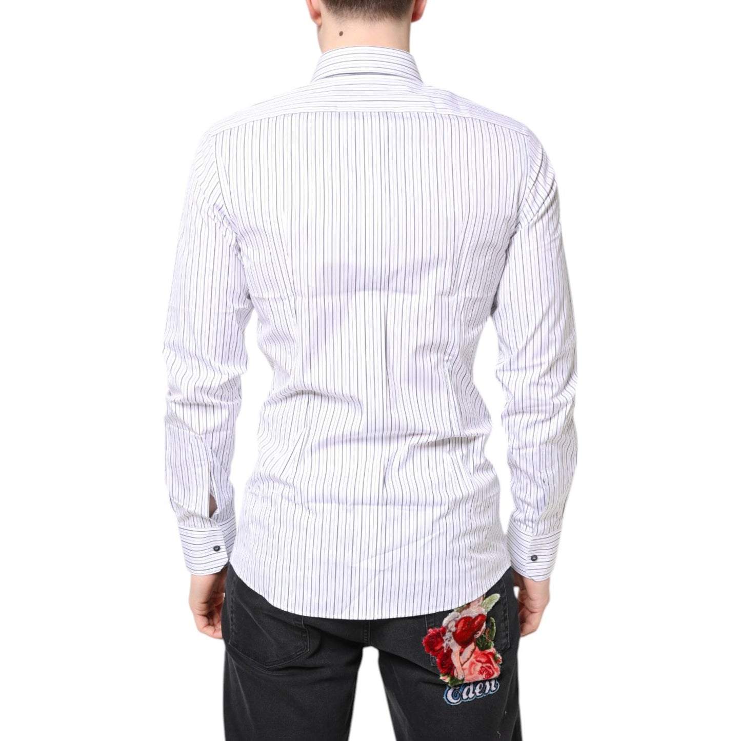 Dolce & Gabbana White Stripes GOLD Cotton Formal Shirt Dolce & Gabbana