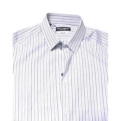 Dolce & Gabbana White Stripes GOLD Cotton Formal Shirt Dolce & Gabbana